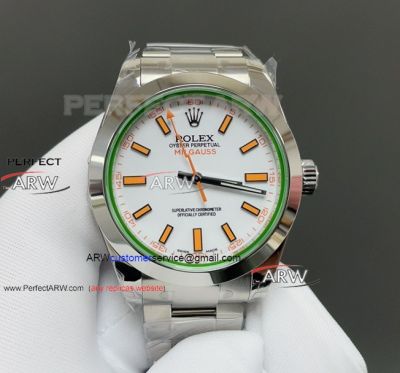 Swiss Replica Rolex Milgauss White Face 904L Stainless Steel 40MM Watch 